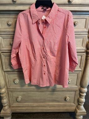 Jessica London Orange and White Gingham Button-Down Shirt